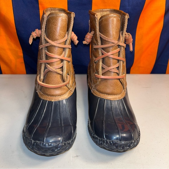 Stevies Duck Boots Women Size 6 Navy Blue Brown Side Zip Snow, Rain Steel Shank - Picture 6 of 7